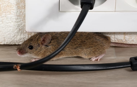 rat crawling by wire